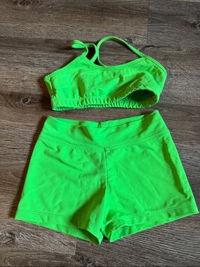 Trendy Trends Neon Green Dance Crop Top & Shorts Set